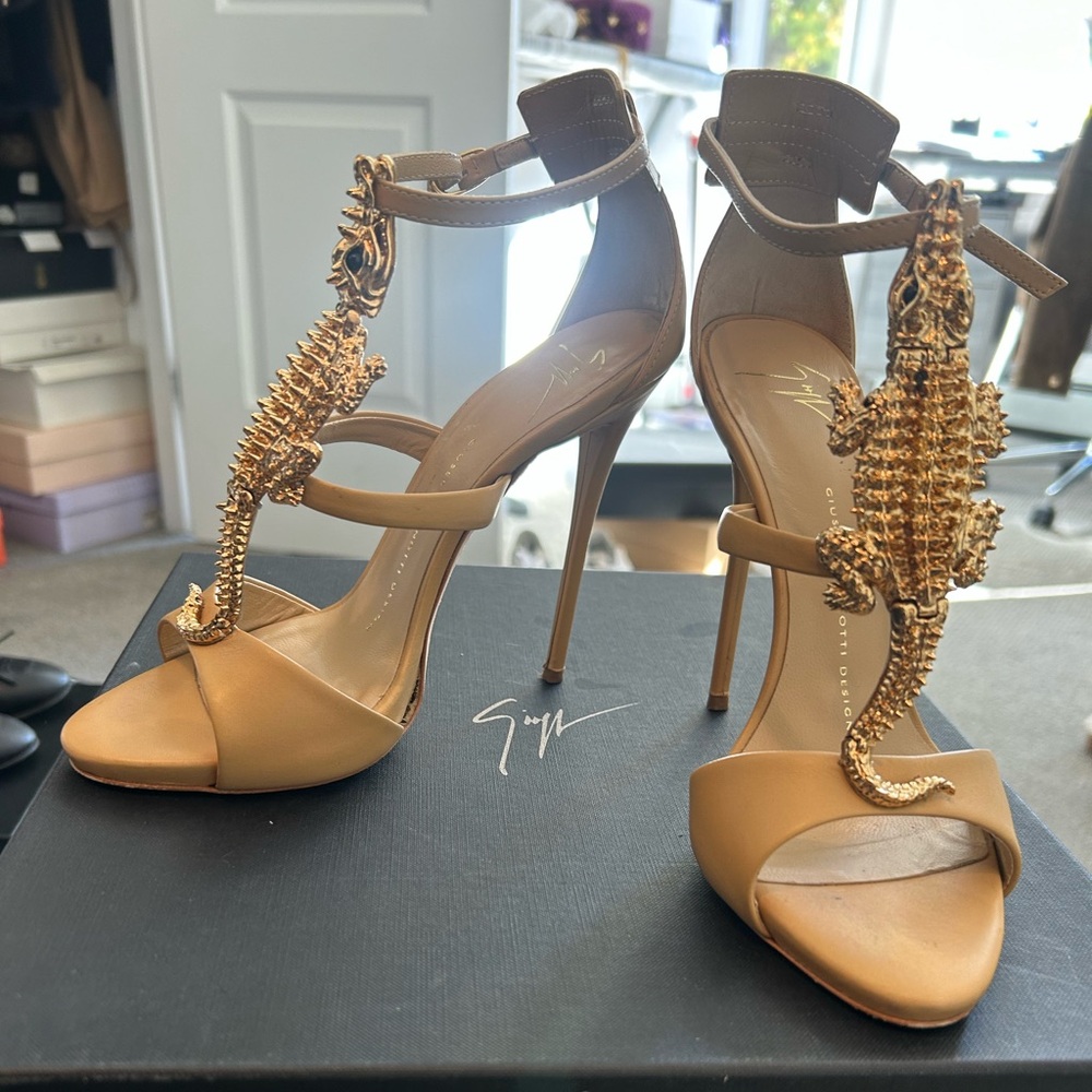 Giuseppe Zanotti Gold Embellished Tan Heels
